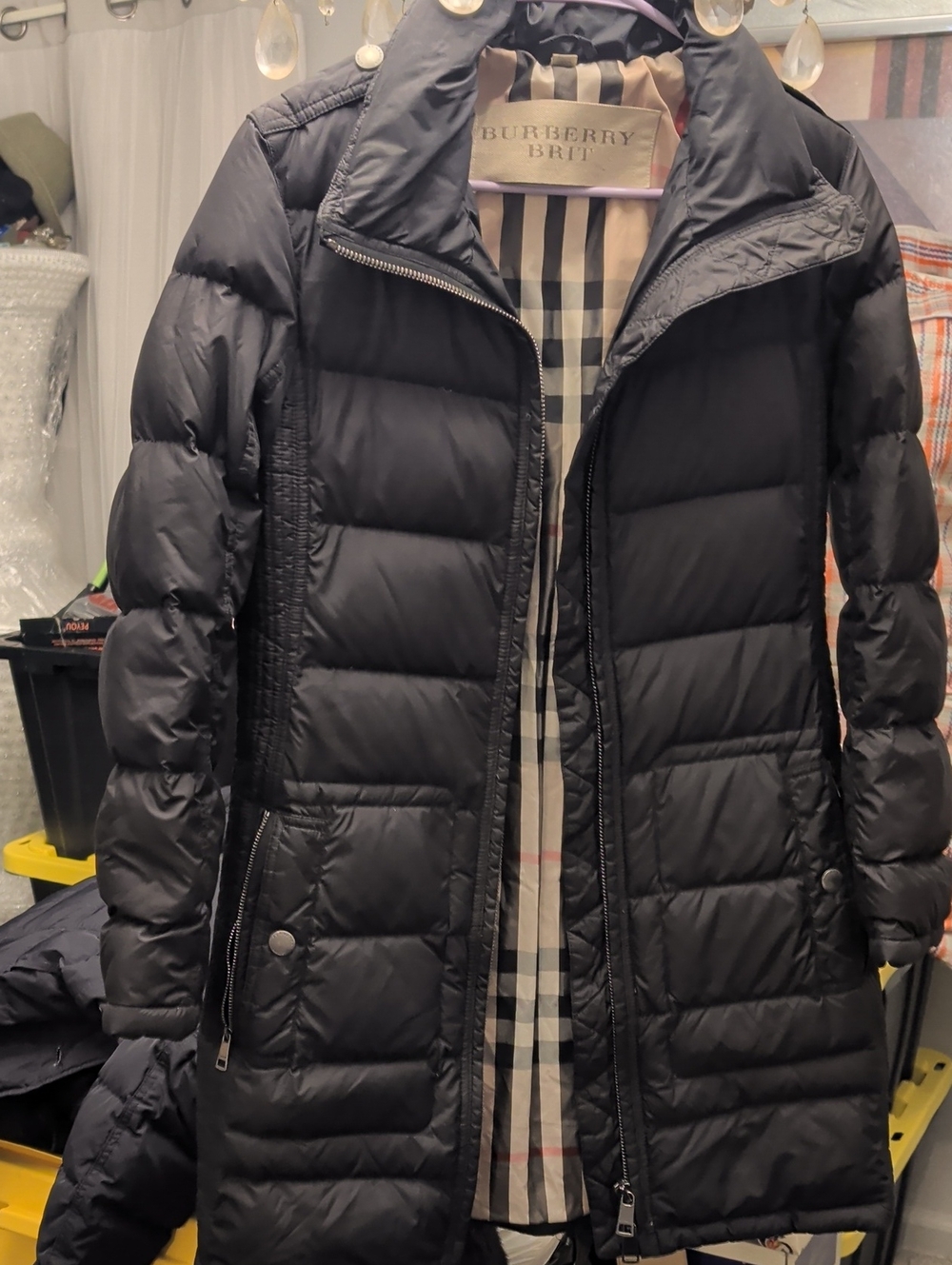 Burberry Black Quilted Puffer Coat with Signature Check Lining